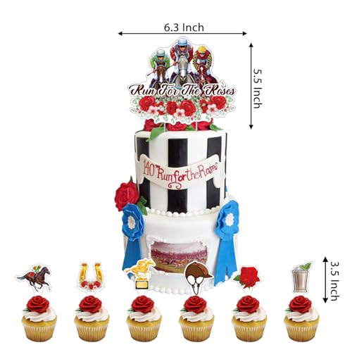 35 Pcs Kentucky Derby Party Supplies Including Kentucky Derby Banner, Balloons, Cupcake Topper, Cake Topper, Horse Racing Flag for Kentucky Theme Party Birthday Party Decorations