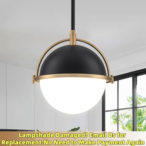 LOZOHOM 9.5 Inch Black and Gold Globe Pendant Lights Kitchen Island, Mid Century Modern Pendant Light Fixtures with Milk Glass Lampshade, Adjustable Pendant Lights for Dining Room Cafes Restaurants by LOZOHOM - Used condition - Image 2