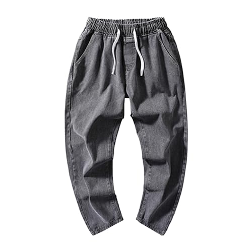 Pantalon long en denim homme coupe décontractée jean gris taille élastique XL