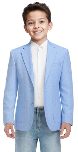 Blazer for Boys Lightweight Suit Jacket for Boys Suit Sport Coat for Kids Formal Blazer with Patch Pockets, Sky Blue, 16