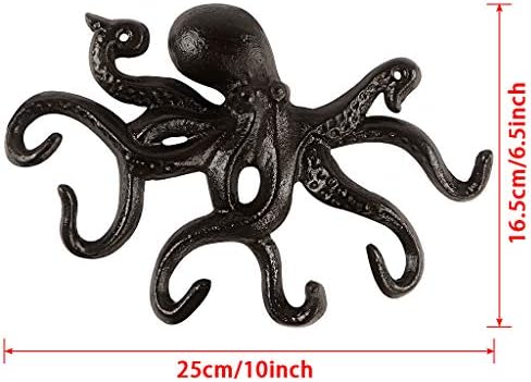 MDLUU Octopus Hook, Nautical Wall Hook, Antique Key Holder Hook, Cast Iron Hook for Coat, Hand Towel, Bathrobe, Jacket (Brown)