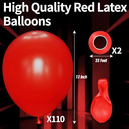 Image of Red Balloon 110pcs, 12 Inch Thickened Red Latex Helium Balloons for Graduation Wedding Independence Day Valentine's Day Memorial Day Christmas Engagement Birthday Party Decorations