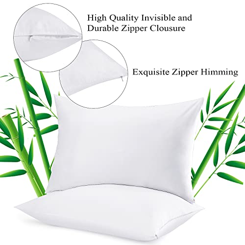 100% Bamboo Cooling King Pillow Protectors Set Of 2, 400 Thread Count Sateen Weave White Pillowcase, Breathable & Soft Zippered Style Pillow Covers #TOP3