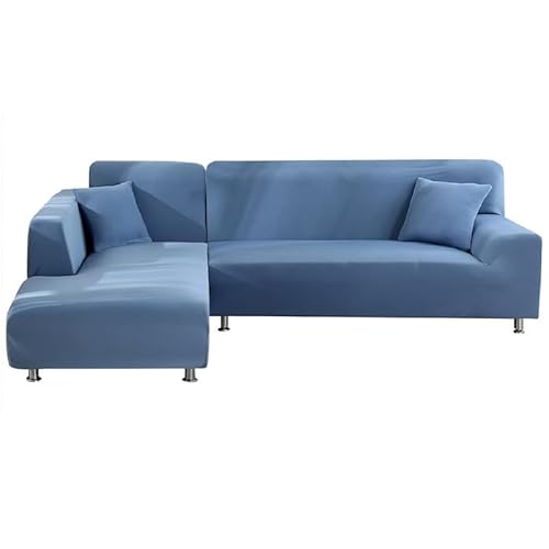 ShowyLive Juego de 2 Fundas Sofas 3 Plazas Ajustables Funda Cubre Sofá Chaise Longue Elásticas para Forma L Extraíbles Lavables (3 Plazas+4 Plazas, Azul Claro)