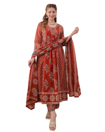 Image of Nermosa Women's Printed Anarkali Kurta and Palazzo Pant Set with Dupatta