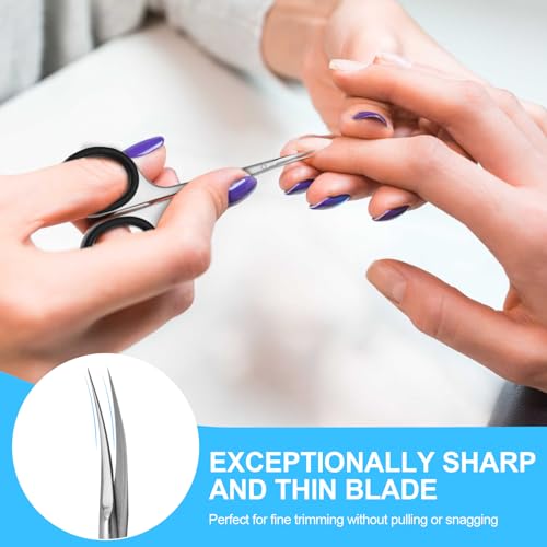 CGBE Cuticle Scissors, Professional 6-Blade Manicure Scissors, Stainless Steel Eyebrow Scissor, Cuticle Scissors Extra Fine Curved For Manicure, Eyelashes, Eyebrow, Toenail For Women And Men, Black