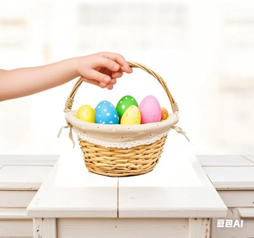 Image of Oypeip Easter Basket, Nature Easter Baskets for Kids, Large Wicker Easter Basket Empty with Handle, Basket Tags, Woven Rope Egg Easter Baskets for Boys Girls Babies Toddler Infant, Picnic Basket