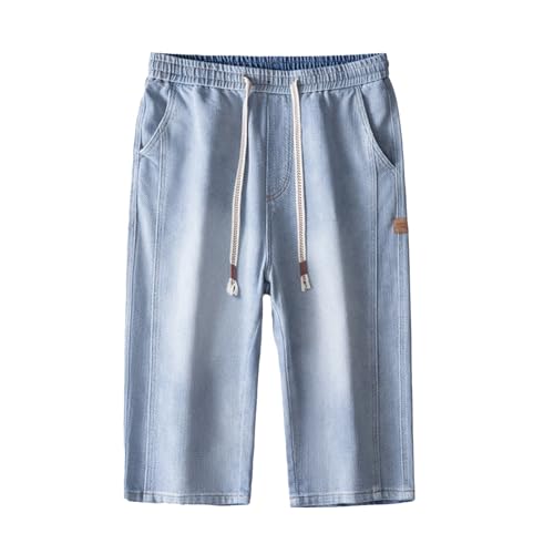 Bermuda jean homme 3/4 lâche en denim stretch uni pour le sport
