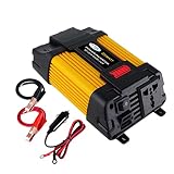 Inversor de corriente para automóvil con 2 puertos USB y salida de CA. El inversor de corriente viene con encendedor de cigarrillos y 2 clips de batería.