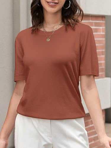 Image of DAIMIDY Women's Short Sleeve Sweaters Lightweight Summer Sweater Casual Knit Pullover Tops