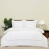 Dreamology White Duvet Cover 100% Cotton Sateen T300 Embroidered Duvet Cover with 2 Pillow Shams Hypoallergenic Button Closure 3 Pieces (Zigzag Grey,Queen)