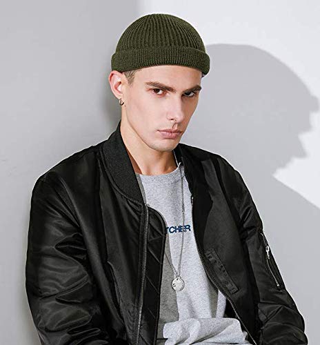 2Pcs Swag Wool Fisherman Beanies For Men, Knit Short Watch Cap Winter Warm Hats,J Black+Army Green #TOP4