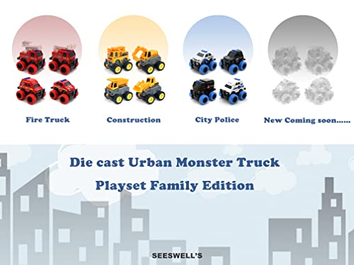 Seeswell Pull Back Die-Cast Alloy City Police Car Vehicles Playset, Monster Truck,Friction Powered Toy Cars,4 Pack,Toys For 3+ Years Old Kids,Christmas/Birthday Gift For Boys & Girls,Party Favors… #TOP5
