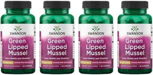 Swanson Green Lipped Mussel (Freeze-Dried) – New Zealand Joint Health & Mobility Supplement – Natural Formula May Support Heart Health & Digestive Function – (60 Capsules, 500mg Each) (4 Pack)