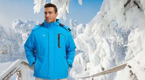 QPNGRP Mens Windproof Snowboarding Jacket Waterproof Winter Snow Ski Jacket LakeBlue XX-Large — view 2