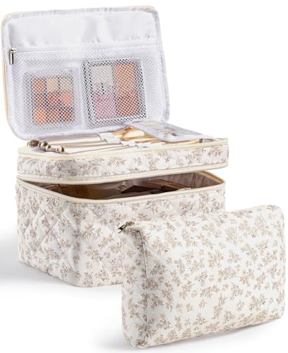HBselect 2Pcs Travel Makeup Bag Large Quilted Cosmetic Bag Make up Bag