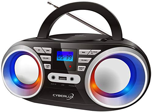 Przenośny odtwarzacz CD | Światła disco LED | Boombox | CD/CD-R | USB | Radio FM | Wejście AUX | Gniazdo słuchawkowe | 20 gniazd pamięci | Radio dla dzieci | Radio CD | Kompaktowy system (czarny/Sunny
