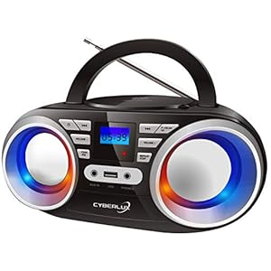 Draagbare cd-speler | led-discoverlichting | boombox | CD/CD-R | USB | FM-radio | AUX-ingang | hoofdtelefoonaansluiting | 20 geheugensleuven | kinderradio | CD-radio | compact systeem (zwart/zonnig