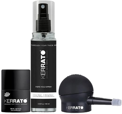 KERRATO HAIR FIBRES 4G (Dark Brown) With Fibrehold Spray (100ML) And Pump |Conceals Hair Loss Instantly - Natural Hair Thi...