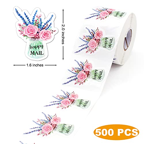 Muminglong 1.5 Inch Happy Mail Flower Vase Sticker,Happy Mail Sticker, Small Business, Handmade Sticker,Packaging Sticker, 500 Pcs #TOP1