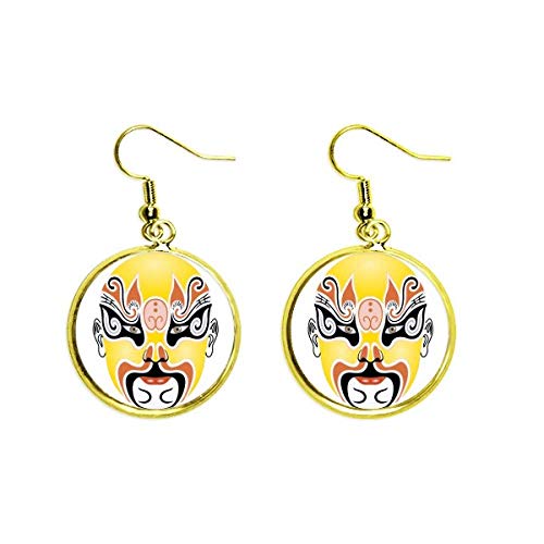 Mascara de la opera de Pekín pendientes dorados con esmalte artesanal premium