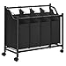 SONGMICS W&auml;schekorb, W&auml;schesammler, W&auml;schesortierer mit 4 abnehmbaren Stofftaschen, Rollen, Aufbewahrung f&uuml;r Spielzeug, 4 x 35 Liter, schwarz LSF005