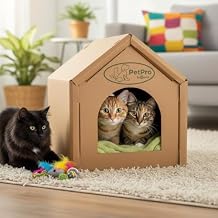Cozy Cat House, Corrugated Cardboard Cat House - Small Size, Sturdy, Cat Hideaway, for Indoor Cats and Rabbits, Cardboard,Brown.