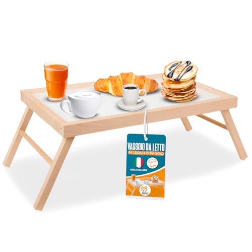 Akitaink Vassoio per Colazione a Letto, Tavolino da Letto Pieghevole, Vassoio da Poltrona, Colazione, Pieghevole in Legno Faggio, Gambe Ripiegabili, 33 x 50 x 21.5h cm