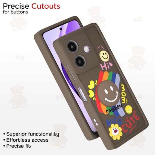 Image of Pikkme Back Cover for Oppo A3x 5G / A3x 4G / A3 5G | Soft Silicone| Cute Rainbow Smile & 3D Cartoon Flower Design | Shockproof Raised Camera Protection Bumper Case (Brown)