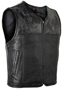 MDM Veste en cuir pour homme avec motif camouflage/noir perforé, Noir , S