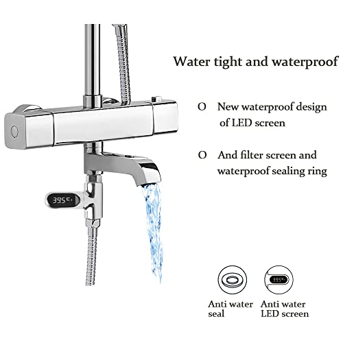 Shower Thermometer，Led Digital Display Waterproof Battery Free Design Water Thermometer Electronic Faucet Can Be Used For Baby Bath / Tub #TOP3
