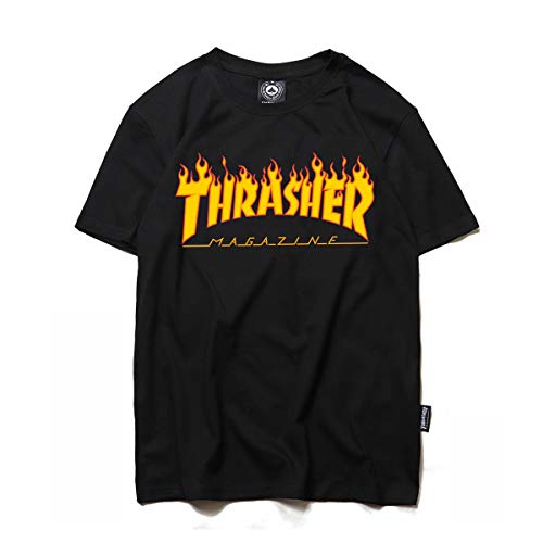 Thrasher Skateboard Magazine Flame T-Shirt Classic Authentic Flame Logo Short Sleeve T for Men(Black,Large)
