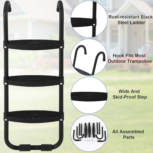 Gemscream Trampoline Accessories Kit, Trampoline Replacement Pad 14ft 6 Poles Safety Net 3 Step Ladder and Storage Bag 2 in 1 Basketball Hoop Dartboards (No Poles) by Gemscream - Image 4