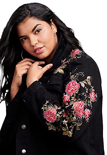Roaman's Women's Plus Size Statement Denim Jacket - 20 W, Rhinestone Pearl Blue #TOP4
