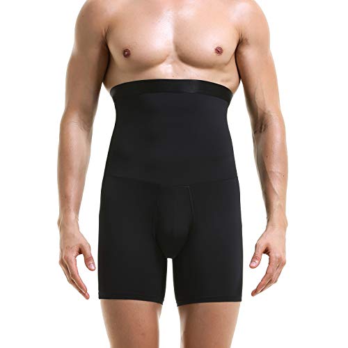 Ouruikia Men's Tummy Control Shapewear High Waist Body Shaper Slimming Underwear Shorts Belly Girdle Boxer Briefs with Fly