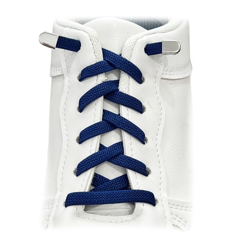 GOODSALEOK Lot de 2 paires de lacets élastiques sans nouage - Lacets plats - Unisexe - Chaussures de sport - Chaussures de course - Chaussures de loisirs, bleu marine, 100CM (Elastisch)