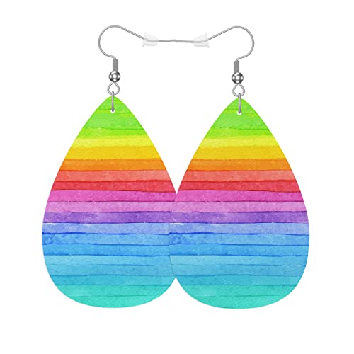 Boucles d'oreilles arc-en-ciel en cuir en goutte d'eau, cadeau pour fille