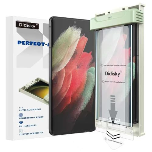 Didisky 2-Pack Tempered Glass Screen Protector for Samsung Galaxy S21 Ultra Supports Ultrasonic Fingerprint with Easy Installation Frame 3D Curved Full Coverage 9H Hardness Case Friendly HD Clear