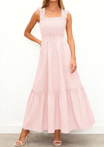 Image of PRETTYGARDEN Women's Summer Dress Casual Ruffle Strap Gingham Midi Sundress