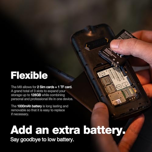 AGM M9 Rugged Feature Cell Phone, 4G Basic Mobile Phone, Waterproof & Drop-Proof, Large Buttons, Large Font, Speed Dial, 3 Card Slots, FM Radio, Flashlight, 2PCS 1000mAh Batteries, for T-Mobile ONLY