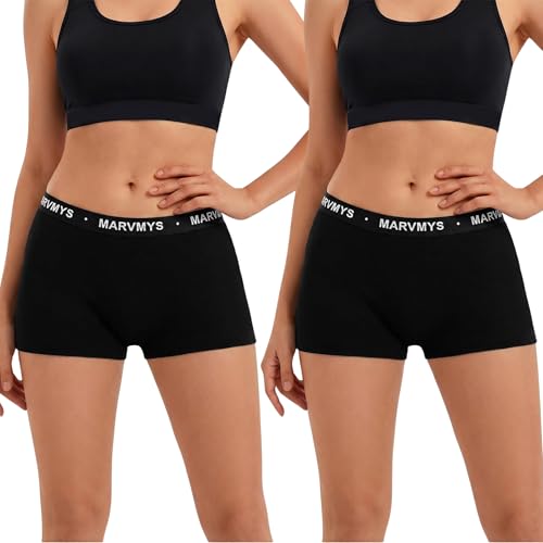 Marvmys Boxer Femme Shorty Femmes Sport Panty Coton Culotte Décontracté Caleçons Taille Moyenne Doux Extensibles Vêtements Lot de Noir