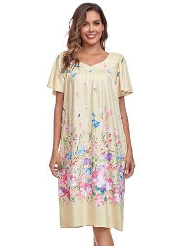 Image of Muumuu House Dresses for Women Nightgown Duster Moomoo Short Sleeve Patio Dress with Pockets S-3XL