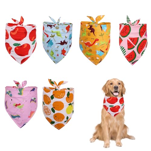 6 Pcs Pañuelos de Verano para Perros,Bufanda Triángulo para Perro, Pañuelos de algodón para Perros,Pañuelo de Cuello Lavable para Mascotas para Perros pequeños, medianos Grandes (Dinosaur)