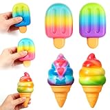 4 Stück Eiscreme Squishy, Ice Cream Squeeze Toy, Antistress Spielzeug Squishies Antistressbälle, Fidget Toys Squishy, Quetschball Sensory Spielzeug für Kinder Erwachsen Anxiety Relief Ges(RandCol)