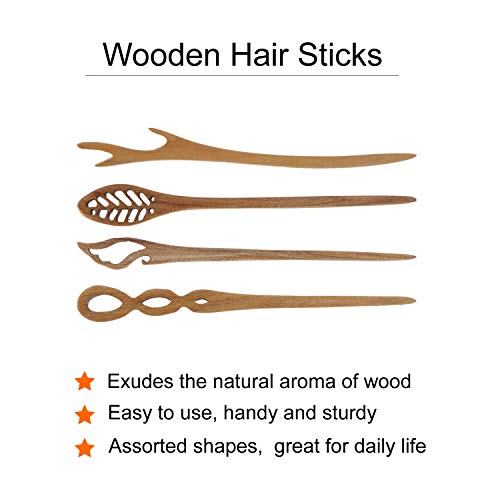 Lawie 7 Pack Vintage Retro Handmade Ancient Chinese Japanese Brown Wooden Hair Sticks Chopsticks Hair Pins Picks Wood Sandalwood Carved Smooth Long Horn Fork Pen Hairpins Clips for Bun Chignon Holder