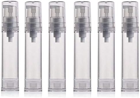 12PCS 10ML / 0.34oz Transparent Small Ounce Empty PS Plastic Airless Vacuum Pump Press Bottle Jar Pot Vial Container For Cosmetic Makeup Serums Cream Lotion Travel Toiletries Liquid Toner Sample