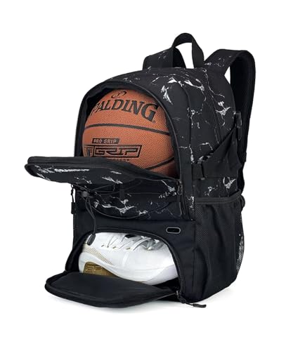 Choskiave バスケットボール サッカー リュック ボール収納 シューズコンパートメント付き ボールバッグ バスケ バックパック バスケリュック クッションバック 多機能 大容量32L 仕切り付き 靴コンパートメント 球コンパートメント 清潔性 通気性 軽量 撥水加工 通学/部活/旅行/ジム/練習/登山/ハイキング/運動 学生/大人/子供/少年用 便利 (クラックブラック)