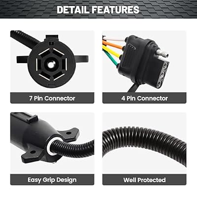 Oyviny 7 Way to 4 Way Trailer Plug Adapter, RV Blade 7 Pin Round to 4 Pin Flat Trailer Light Adapter 11.6 Inches