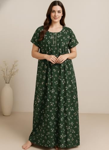 Image of Bahumaan Pure Cotton Nighty for Woman | Floral Gown for Women Nightwear with Pocket | Cotton Nighty for Women Stylish | Maxi for Women Cotton