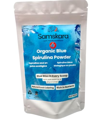 Espirulina Azul BIO | Extracto de Ficocianina 100% | colorante azul alimentario natural | a base de algas | Luminoso para batidos, repostería, bebidas, yogur y mas | sin OMG | 50 gramos x 1 pack